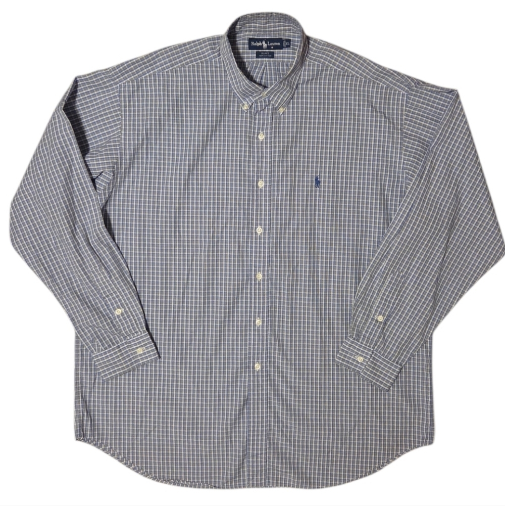 Ralph Lauren Blake 100% Cotton Vintage Hong Kong Plaid Blue Men's XL Button Down